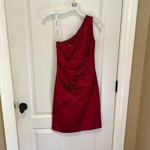 David’s Bridal apple red one shoulder dress